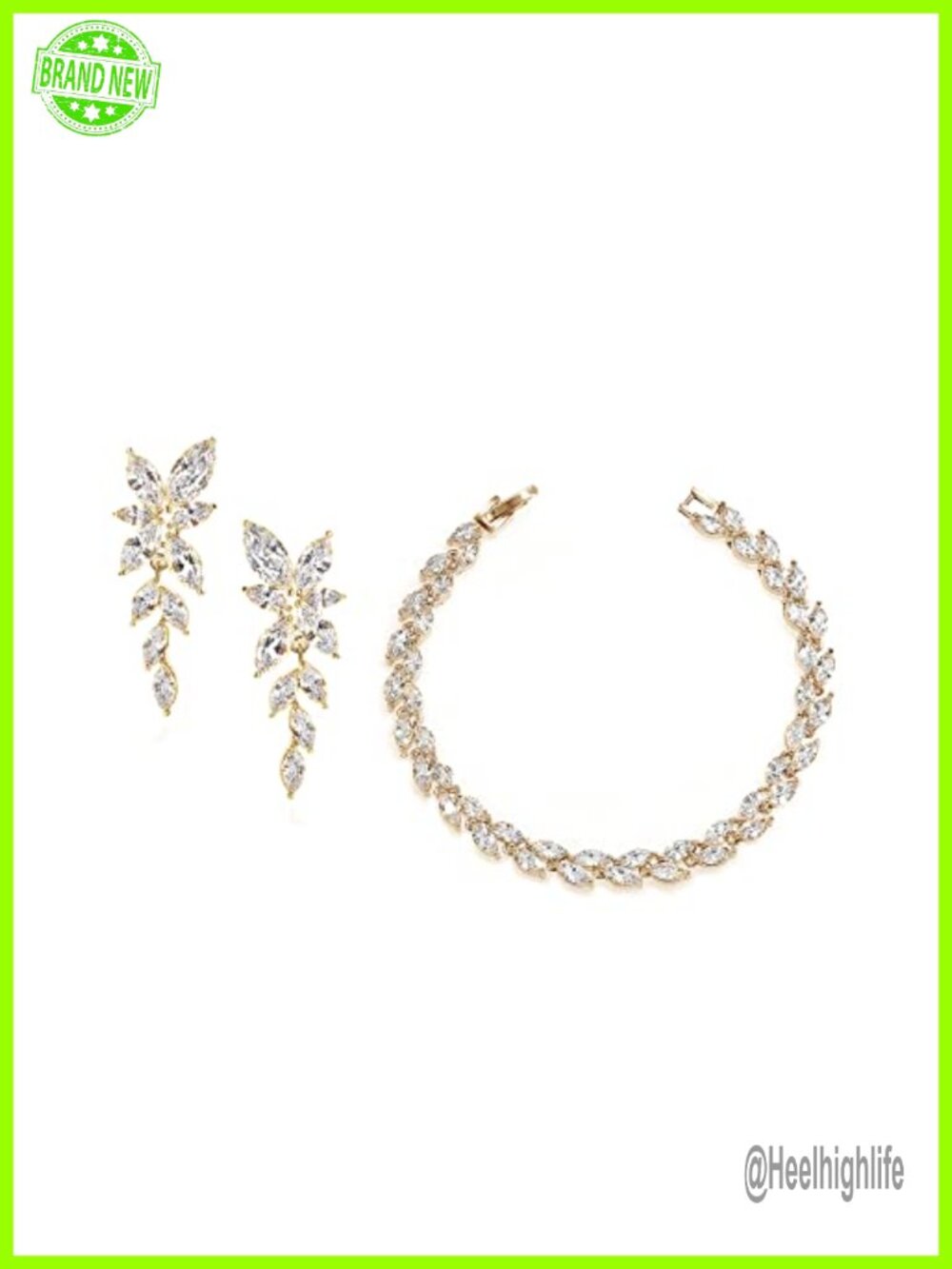 Marquise CZ Gold Plated Copper Wedding Jewelry Set Bride Bridesmaid